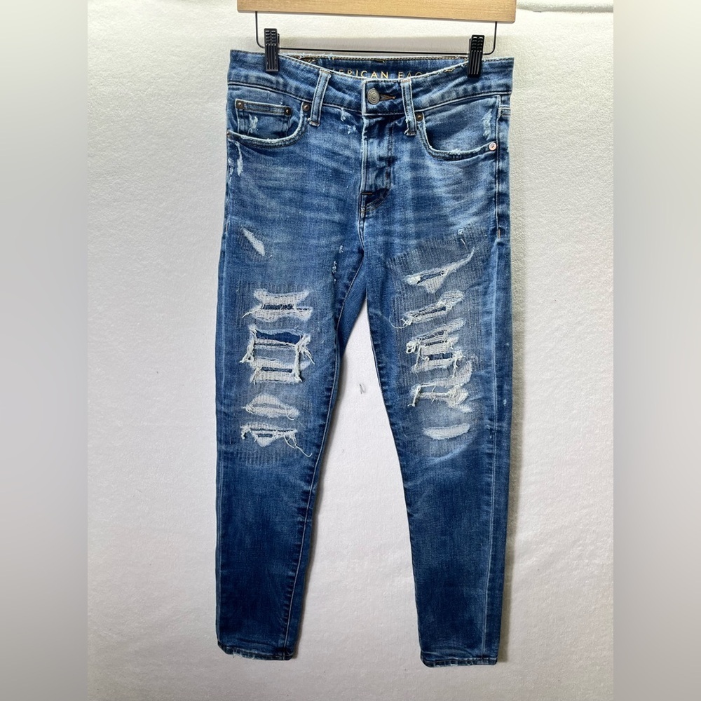 American Eagle Next Level‎ Airflex Distressed Skinny Jeans Mens 29/30 Blue 2299